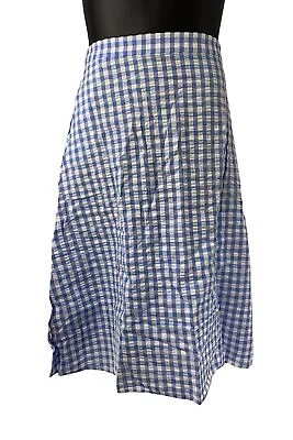 Isaac Mizrahi Live Seersucker Gingham Midi Skirt Blue • $17.99