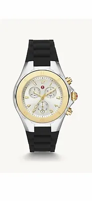 Michele Jelly Bean Two Tone 18k Gold & Silver Black Silicone Watch MWW12F000096 • $259