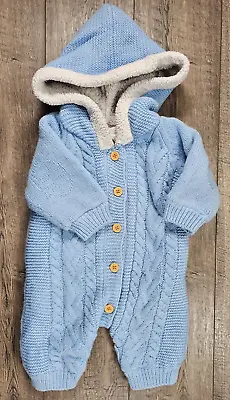 Baby Boy Clothes Shein 1-3 Month Blue Knit Fuzzy Lined Outfit • $19.99