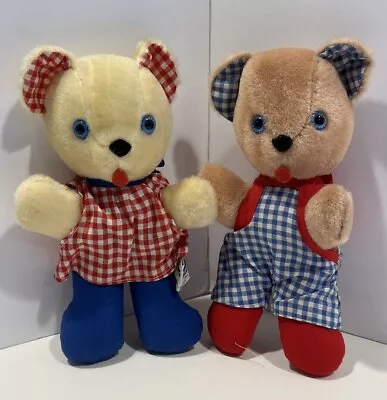 Vintage Knickerbocker Teddy Twins Bears Small Red White Blue Checkered Clothes • $20