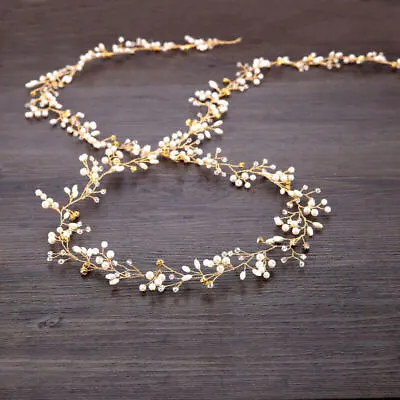 £3.49 • Buy Pearls Wedding Hair Vine Crystal Bridal Accessories Diamante Headpiece Prom 50cm