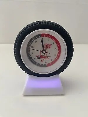 Racing Car Tyre Alarm Clock With Multicoloured Light Up Stand Novelty New Boxed • $25.25