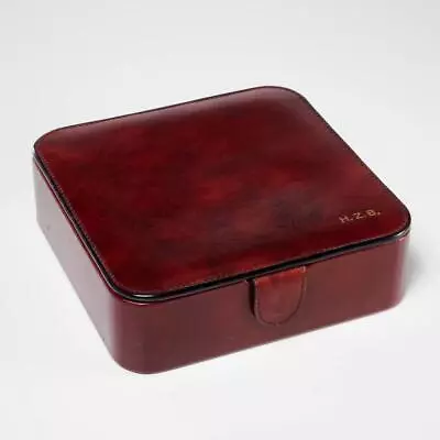 T Anthony Red Brown Italian Leather Jewelry Trinket Storage Box Case Monogrammed • $60