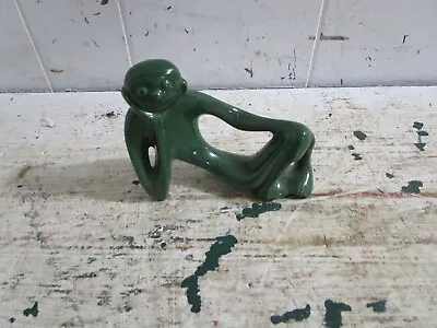 Vintage Retro Green Monkey ~ Glazed Ceramic Statue Figure Marked RVH • $30.06