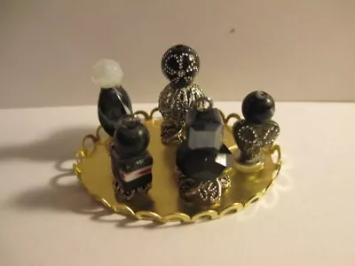 Dollhouse Miniature  Perfume  Bottles In Shades Of Blacks On A Gold Vanity Tray • $3