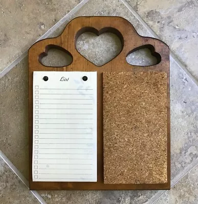 Vintage Wooden Heart Cut Outs Memo 2 Hole Notepad Holder Cork Board 9.25x11.25  • $33