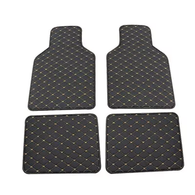 Car Floor Mat Front Rear Carpet Protect Pad PU Leather W/ Beige Line Waterproof • $38.60