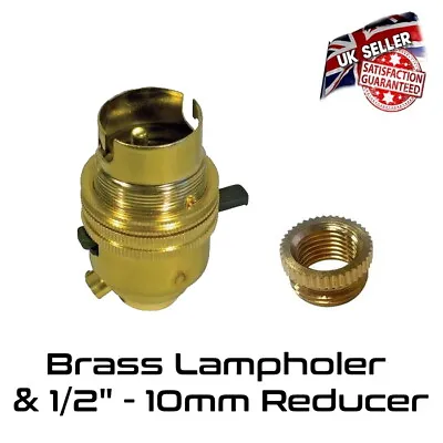 £6.95 • Buy Brass Lamp Holder Switched - Bayonet BC 1/2  Bulb Holder & 10mm Reducer *UK*
