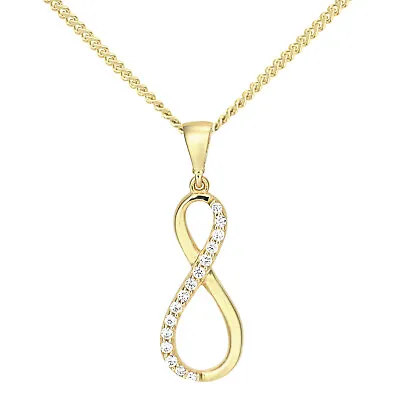 9ct Yellow Gold Diamond Infinity Dropper Pendant Necklace + 18 Inch Chain • £83.95