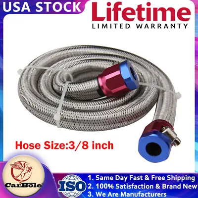 Universal Flexible 3/8 Inch Stainless Steel Braided Brake Gas/Oil/Fuel Line Hose • $15.99
