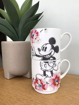 Disney Mickey & Minnie Mouse X Cath Kidston Set Of 2 Floral Stacking Mugs • £8