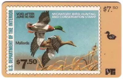 Duck Hunting Permit Stamp Card #47 'Void After 1981' Mallards USED Phone Card • $3.97