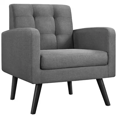 Mid-century Accent Chair Modern Fabric Armchair With Button Tufted Back Bedroom • £82.99