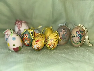 Vintage Easter Egg Decorations 10 Eggs 2 Glass 7 Decoupage Eggs & 1 Silk Used • $9.99