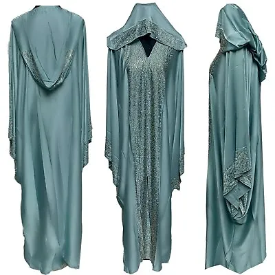 Luxury Women's Open Front Abaya Jalabiya Long Dress With Stone Works • £58