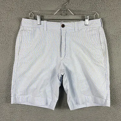 J Crew Shorts Mens 32 Blue Striped Chino Flat Front Cotton Casual Preppy • $2.17