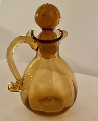 Vintage Rainbow Glass Handblown Art Glass Amber Cruet W/Stopper Applied Handle • $11.95