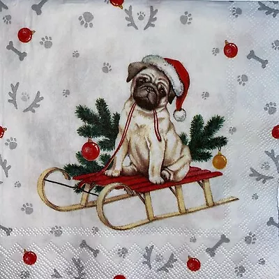 5 X Single Paper Cocktail Napkins/Decoupage/Craft/Dining/Christmas Dogs - SC43 • £1.40