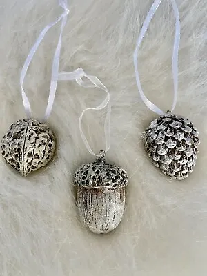 Christmas Acorn/Nut Ornament Set With Glitter - Set Of 3 - BRAND NEW • $4