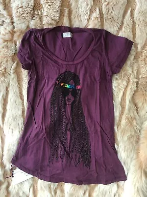$19.99 • Buy NEW Lauren Moshi TEGAN BBasic Crew T-shirt Hippie Print Plum  *XS-S