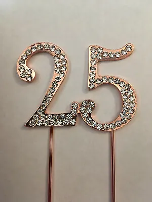 Rose Gold 25th Birthday Diamante Cake Topper Decoration 25 Th Anniversary Uk • £6.79