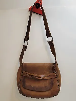 Vintage Tooled Leather Shoulder Saddle Bag Boho Hippy Handcrafted Purse 70's • $49.99