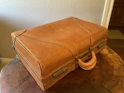 Vintage Genuin Top Grain Cowhide Leather Suitcase Hard - No Key • $45