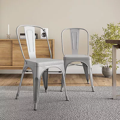 Modern Kitchen Set Of 4 Dining Chairs High Back Gray Metal Dining Chair Retro • $149.95