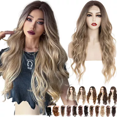 Long Natural As Human Hair Wig Ombre For Women Straight Wavy Full Wigs Bangs 26  • £19.50