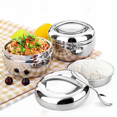 $23.25 • Buy 1x Stainless Steel Thermo Insulated Thermal Lunch Bento Box Round Food Container