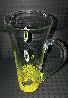 VINTAGE VENETIAN ART GLASS MILLEFIORI CLEAR & Yellow PITCHER • $19.99