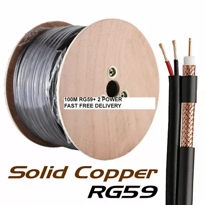 £37.99 • Buy BLACK 100M RG59 +2 POWER Shotgun CCTV Video Power Cable Reel DVR DVR FULL COPPER