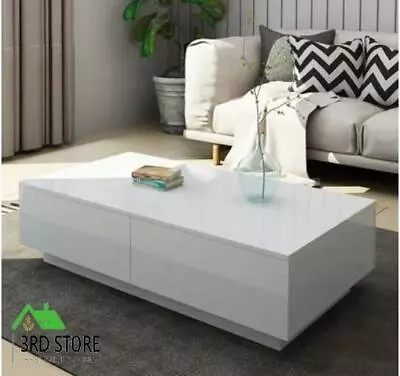 Modern Coffee Table 4-Drawer Side Table High Gloss Living Room Furniture White • $153