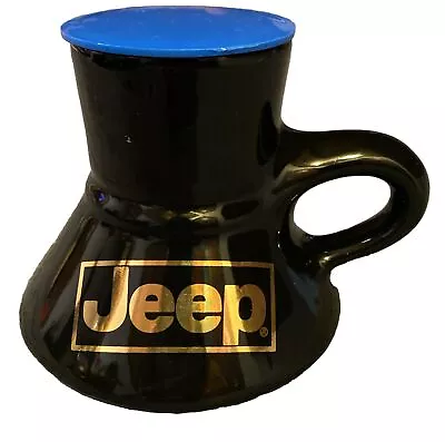 Vintage Jeep Ceramic Coffee Mug Black And Gold Extra Wide No Slip Bottom W/Lid • $18.99