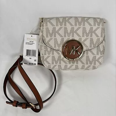 MICHAEL KORS Fulton Monogram Flap Crossbody Messenger Bag Purse Vanilla NEW NWT • $59.99