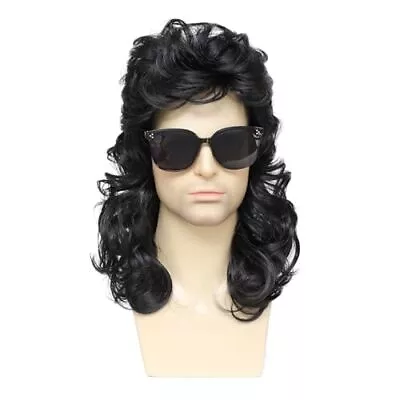 Men Women Wigs 80s Mullet Wig Black Curly Male Wig Halloween Costumes Punk Ro... • $17.21