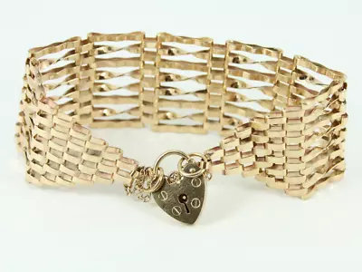 Vintage Gate Bracelet 9ct Gold Heart Padlock Clasp Ladies 375 15.9g Fr27 • $1533.19