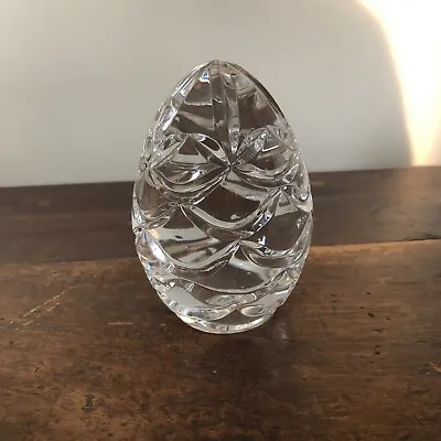 Large Clear Cut Glass Crystal Egg Shaped Heavy Big Paperweight 4 1/2  X 3   • $20