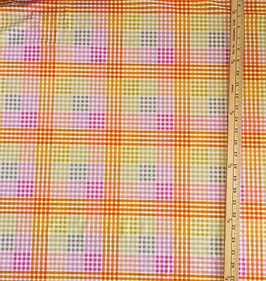 Vtg 70s 80s Poly Checked Plaid Knit Fabric 7/8 Yd X 58  Pink Orange Yellow White • $6.95
