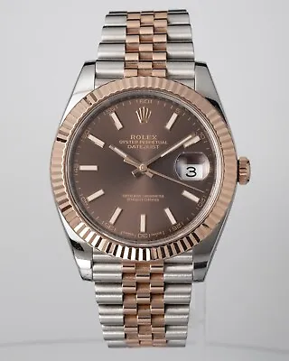Rolex Datejust 41 Watch Fluted Jubilee Choc Dial Rose Gold Steel 126331 FS 2016 • £12999
