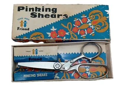 Vintage TRADEMARK FRIEND Silver Quilt Sewing Pinking Shears Size 7  In Box • $9.75