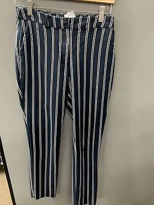 H&M Navy & White Striped Trousers - UK Ladies Size 8 • £3.50