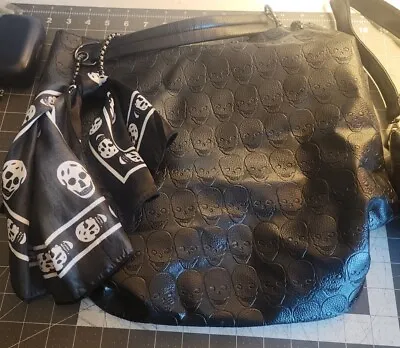 Black Skull Print  Leather Like Bag/Purse With Smaller Bag Included (Used) • $9.99