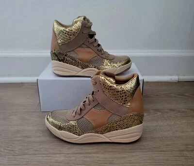 $60 • Buy Skechers Skch Plus 3 Gold Hidden Wedge Python Snakeskin Print Sneaker Shoes 7.5