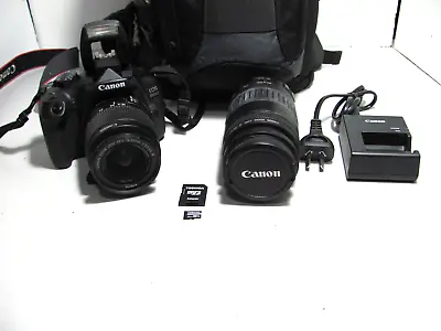 Canon 1300D DSLR Camera EFS 18-55 +90-300 Lens 32gb SD Card Bag Tested & Working • $650