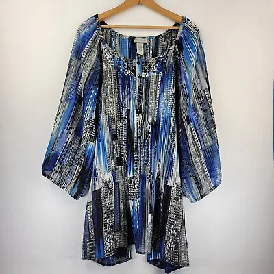 Catherines Womens Blouse Size 4X Embellished Tunic Accordian Pleated • $11.85