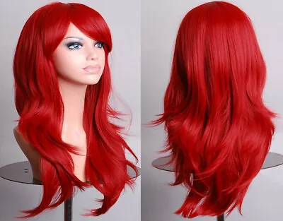 $8.64 • Buy Red 70cm Full Curly Wigs Cosplay Costume Anime Party Hair Wavy Long Wig Beauty