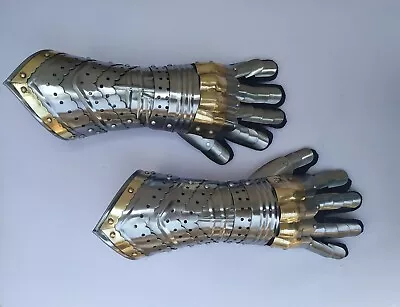 £79.99 • Buy Gauntlet Gloves Armor Pair W Brass Accents - Medieval Knight Crusader- Steel
