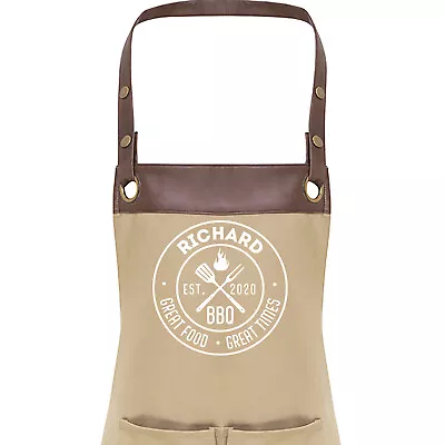 Premier Faux Leather Trim Mens / Ladies Personalised Apron BBQ Cook BARBECUE • £14.99