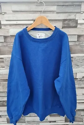 Mens Plain Blue Logo Champion Vtg 90s Sports Usa Pullover Sweatshirt Jumper Uk L • £11.99